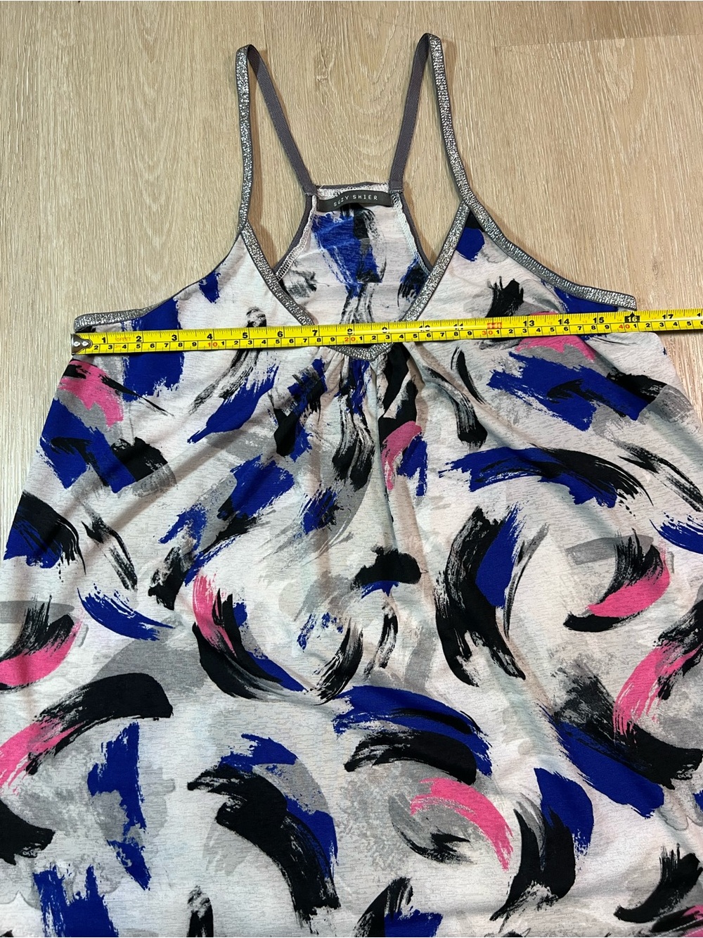 Y2K Suzy Shier Chic Sleeveless Abstract Brushstroke Print Tank Top Shimmer Strap - Picture 5 of 7